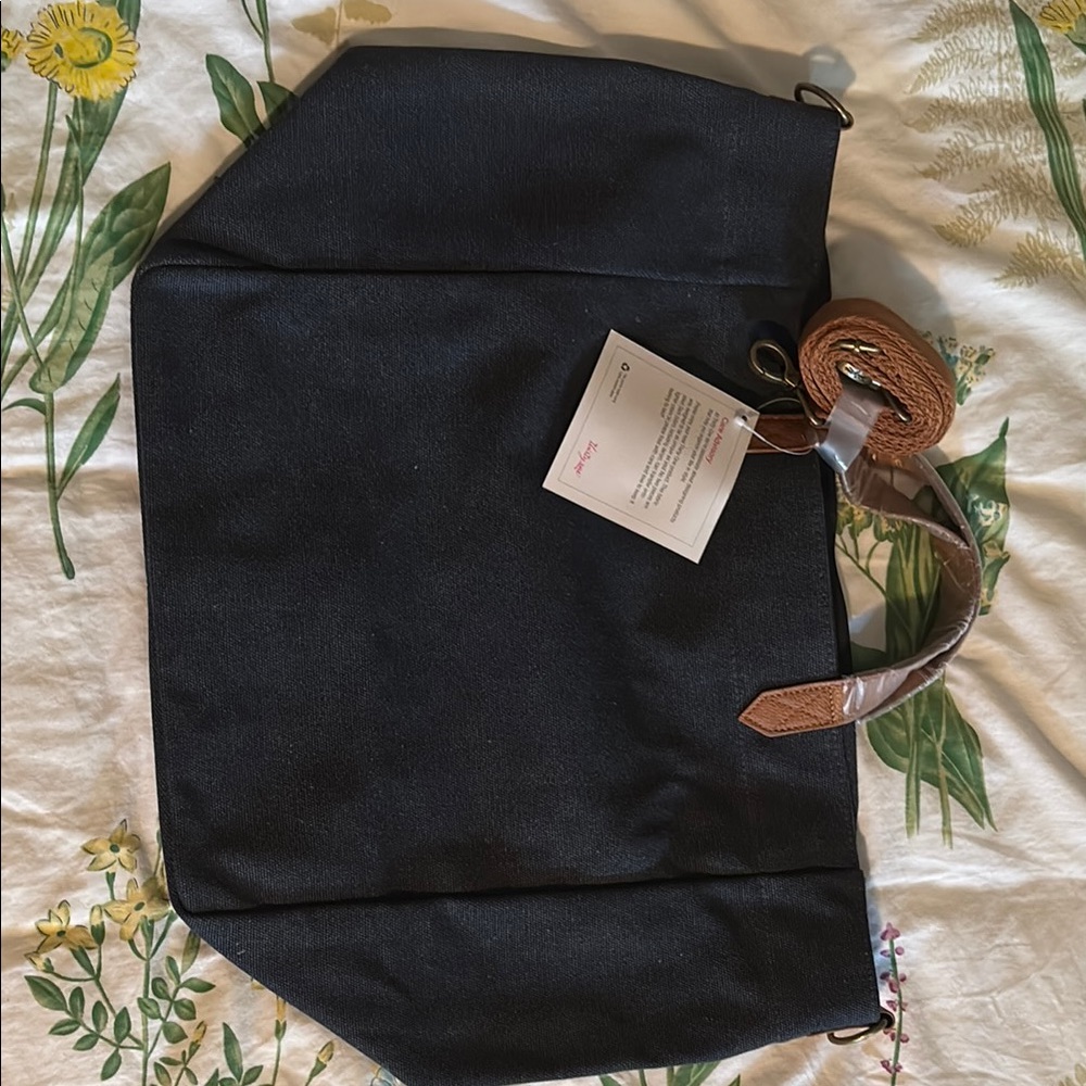Thirty One: Black Cross Body Tote Bag with Brown Handles